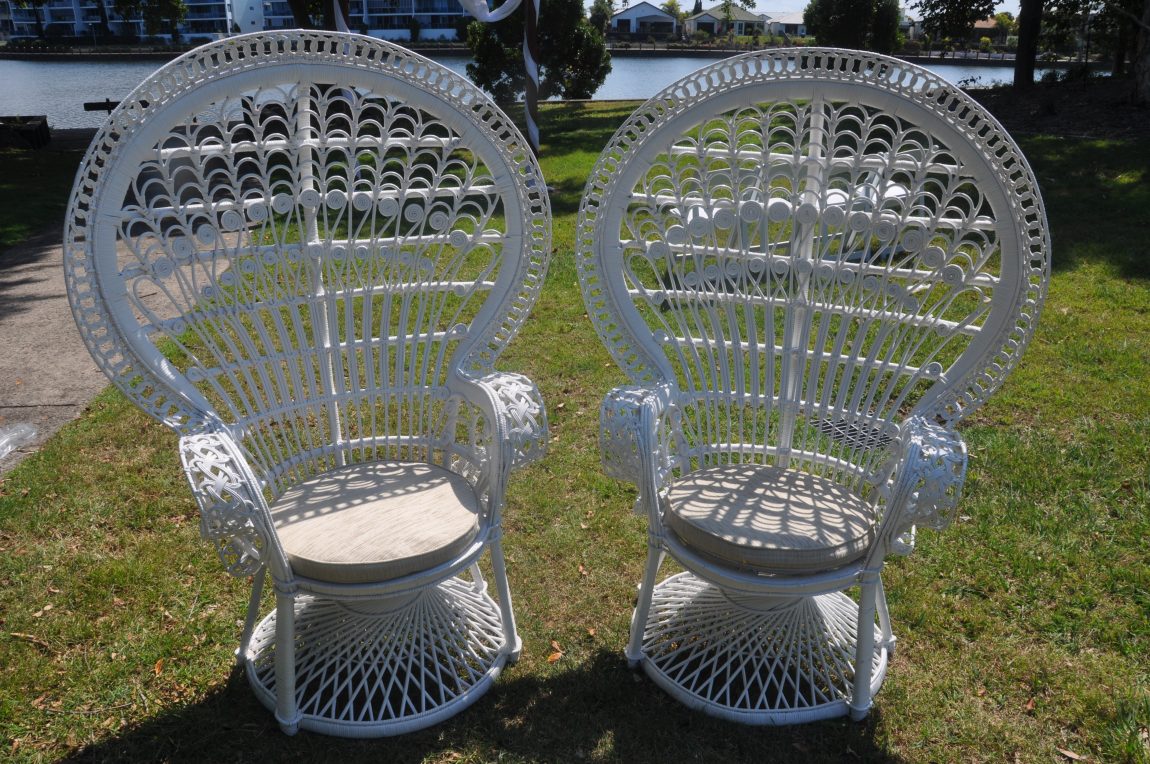 White Rattan Peacock Chair Alfie's Event Hire Sunshine Coast Chair Hire